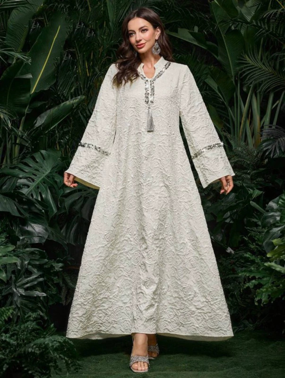 ZARA Plus Size Loose Long Sleeve Sequin Lace Patchwork Tassel Princess Dress